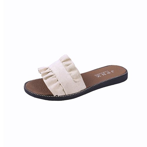 Spring and summer 2021 new women's shoes slippers ruffled leisure beach women's sandals flat bottom flip flops