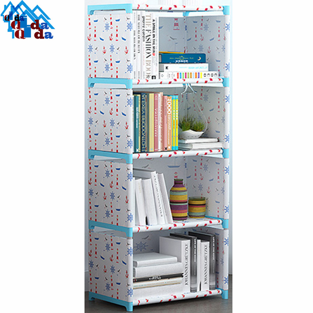 Yellow color 4 cubes clear plastic bookcase with cartoon door famous design