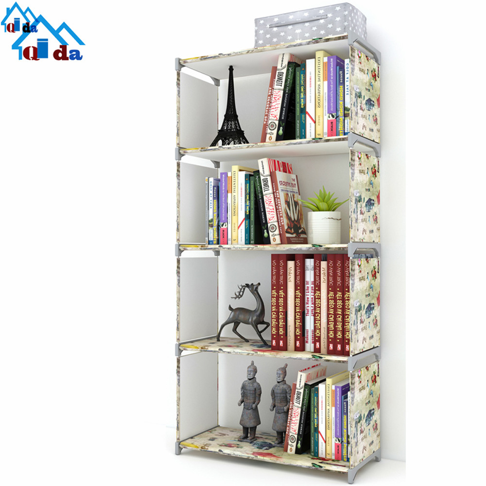 Yellow color 4 cubes clear plastic bookcase with cartoon door famous design