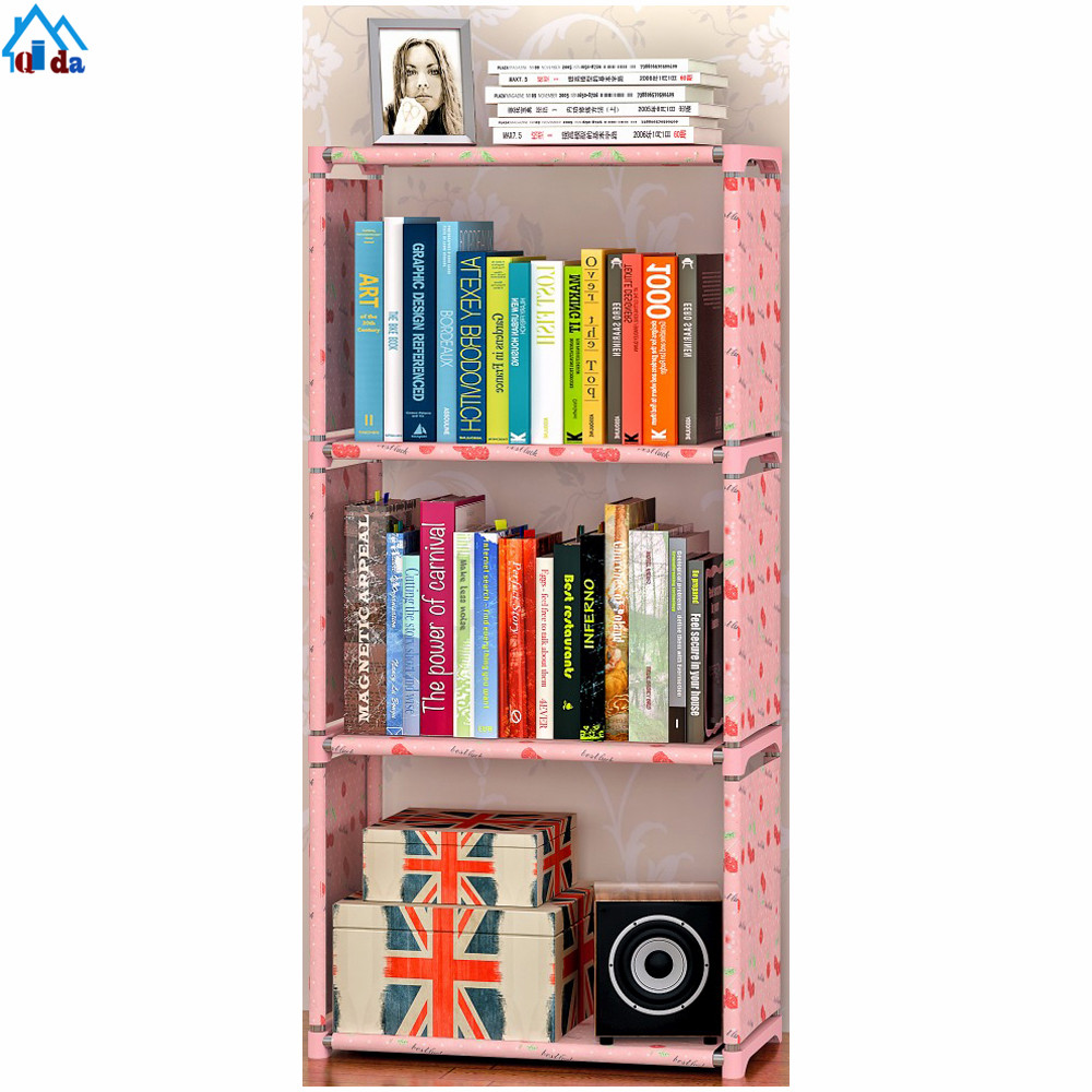 4 Cubes Blue Flower Design Bookcase Plastic Shelves