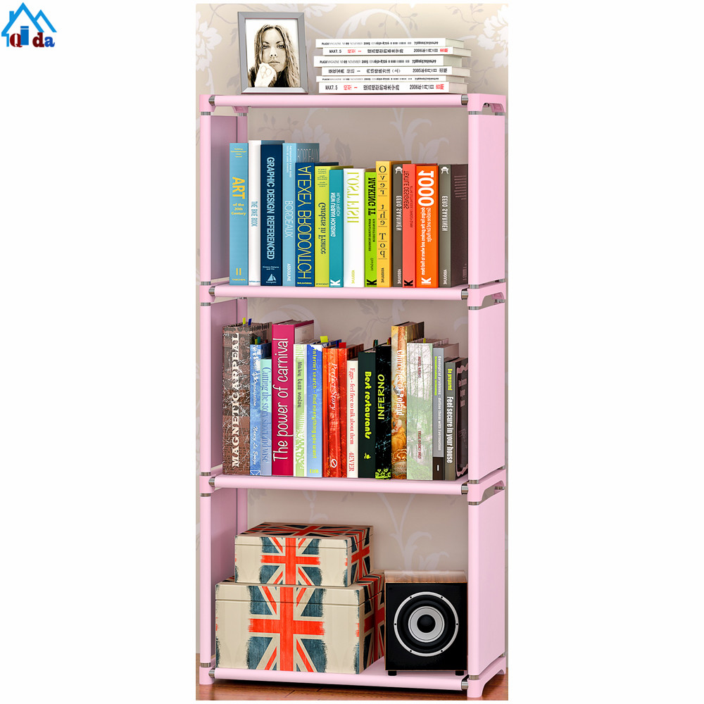 4 Cubes Blue Flower Design Bookcase Plastic Shelves