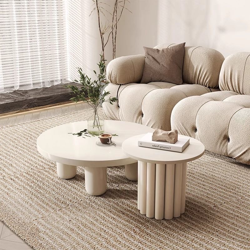 Modern Circular Coffee Table with French Cream Finish (1 Peice)
