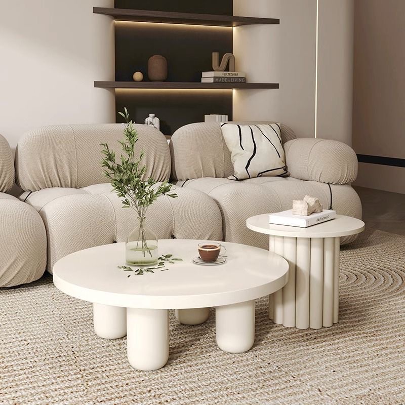 Modern Circular Coffee Table with French Cream Finish (1 Peice)