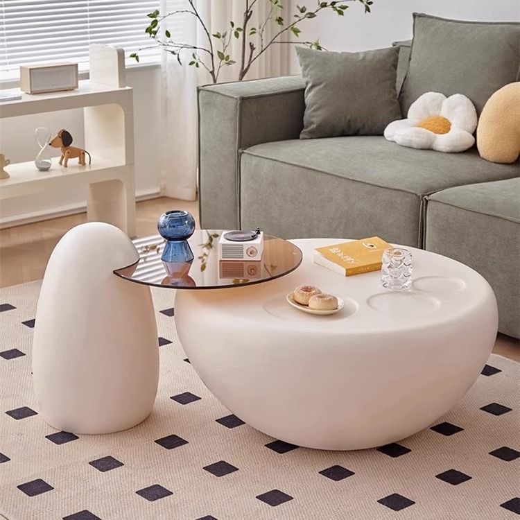 Small Living Room Coffee Table - Cream Finish with Cat Claw Design (1 Piece)
