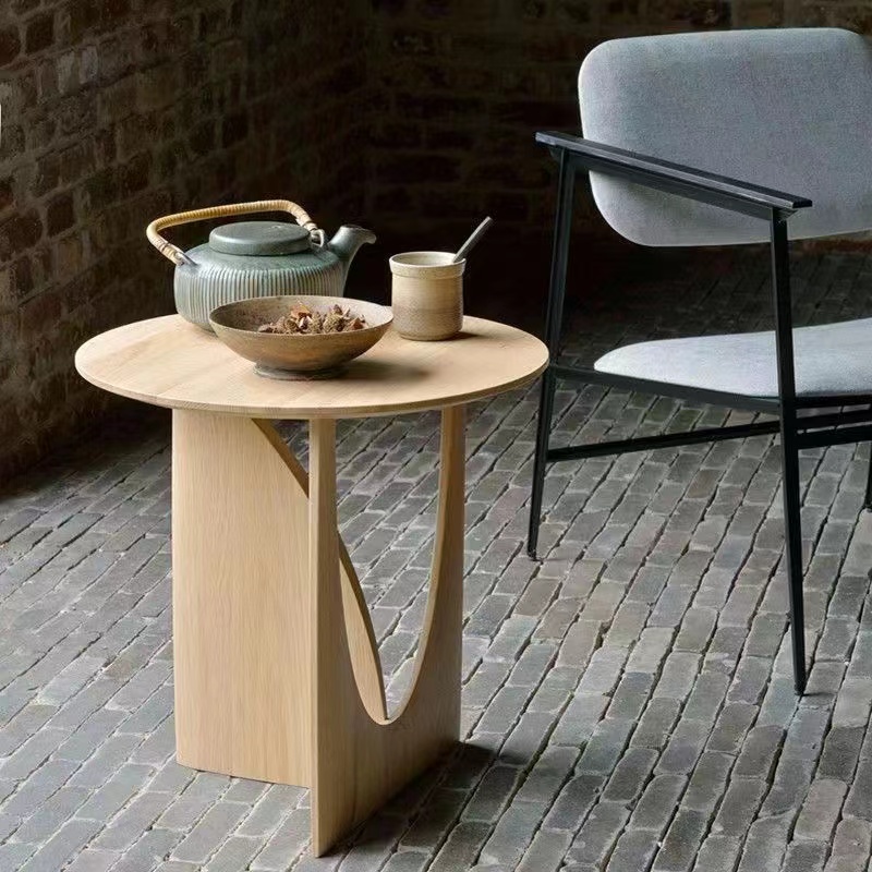 Nordic Style Round Solid Wood Geometric Coffee Table