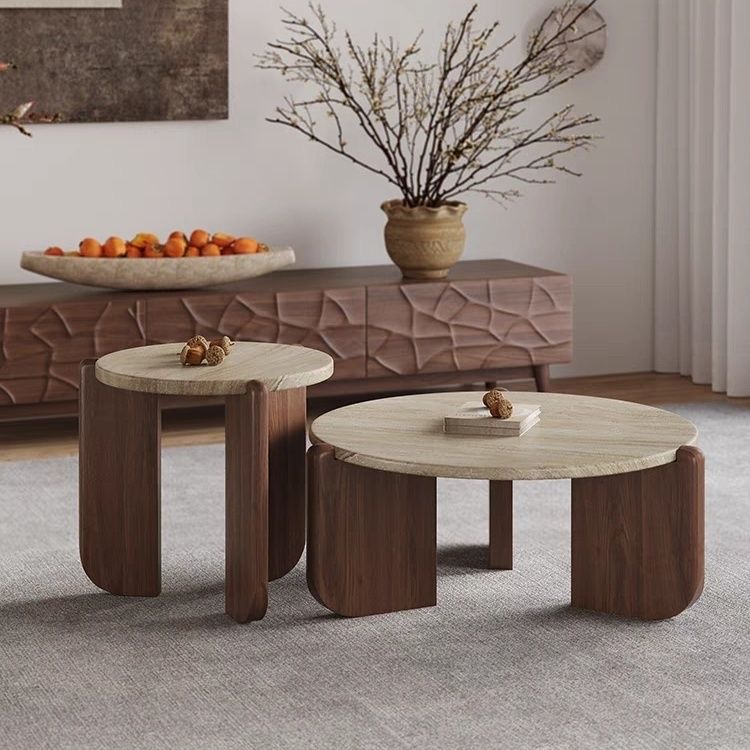 Minimalist Round Solid Wood Coffee Table for Living Room(1 Piece)