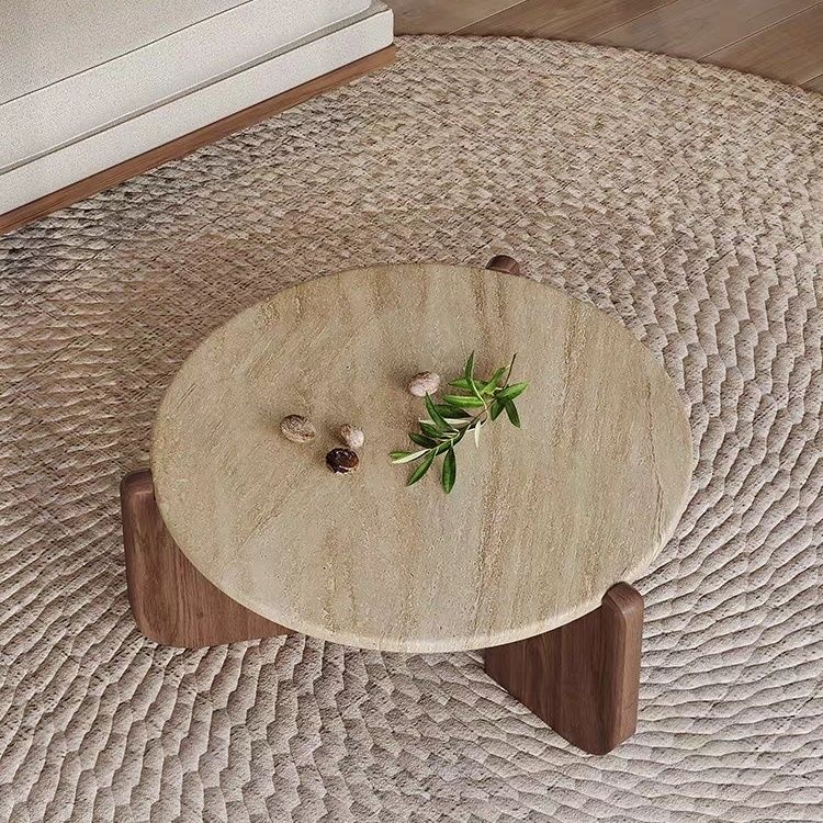 Minimalist Round Solid Wood Coffee Table for Living Room(1 Piece)