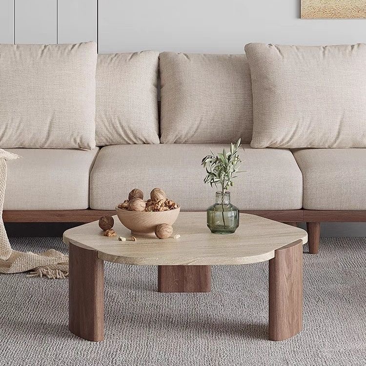 Minimalist Round Solid Wood Coffee Table for Living Room(1 Piece)