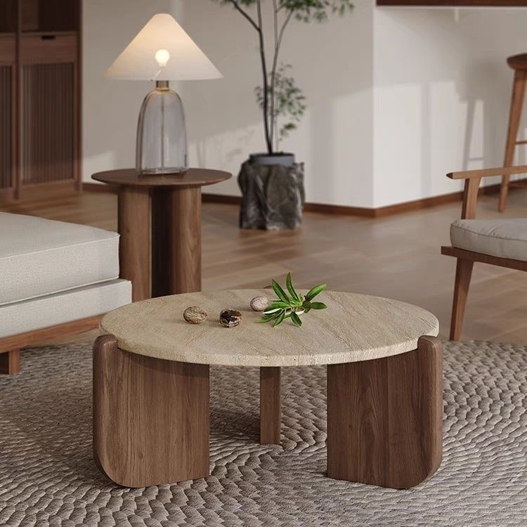 Minimalist Round Solid Wood Coffee Table for Living Room(1 Piece)