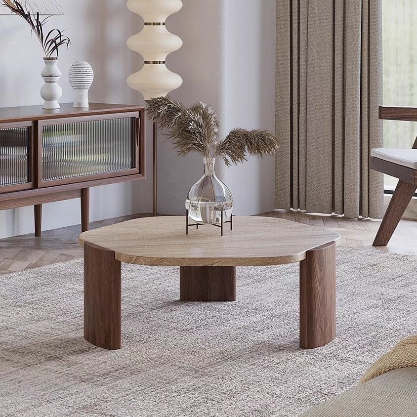 Minimalist Round Solid Wood Coffee Table for Living Room(1 Piece)