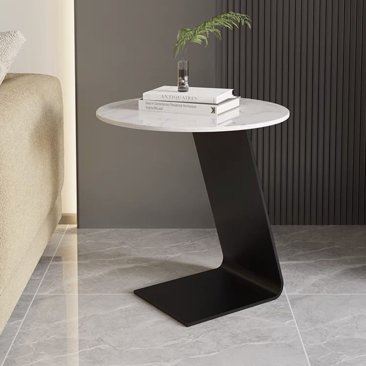 Modern Simple Round Coffee Table - Light Luxury Living Room Sofa Side Table with Rock Panel (1 Piece)