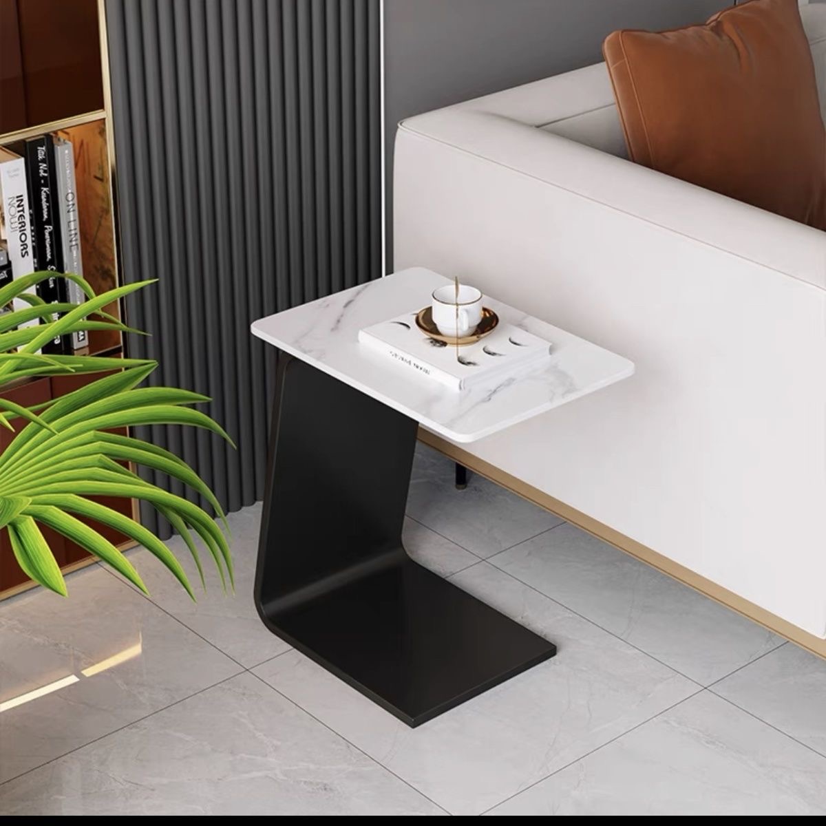 Modern Simple Round Coffee Table - Light Luxury Living Room Sofa Side Table with Rock Panel (1 Piece)