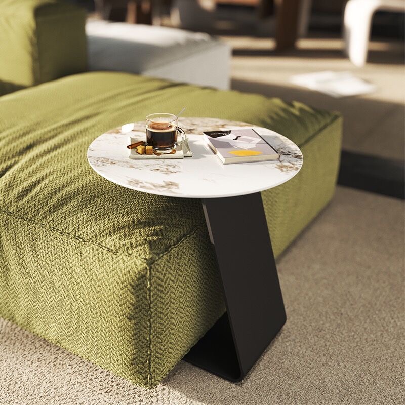 Modern Simple Round Coffee Table - Light Luxury Living Room Sofa Side Table with Rock Panel (1 Piece)