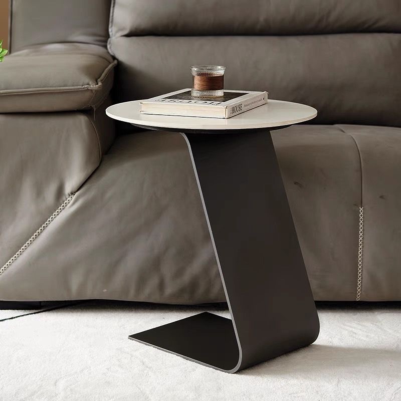 Modern Simple Round Coffee Table - Light Luxury Living Room Sofa Side Table with Rock Panel (1 Piece)