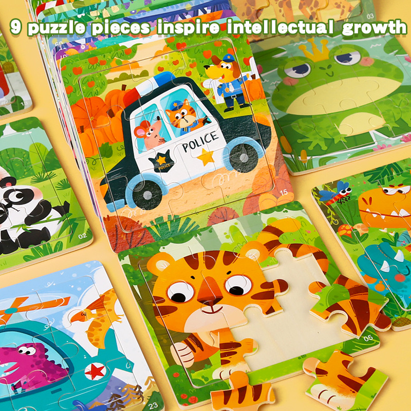  Wooden Jigsaw Puzzle for Kids 9-Piece Set: Educational Hands-On Brain Teaser Game