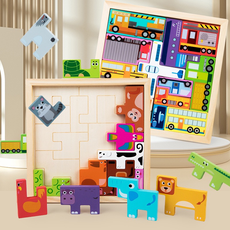 Montessori-Inspired Wooden Animal Jigsaw Puzzles: Educational Wood Puzzle Board Toys for Kids