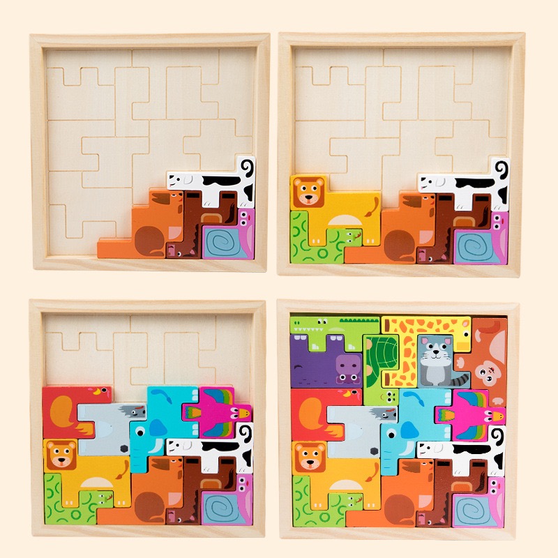 Montessori-Inspired Wooden Animal Jigsaw Puzzles: Educational Wood Puzzle Board Toys for Kids