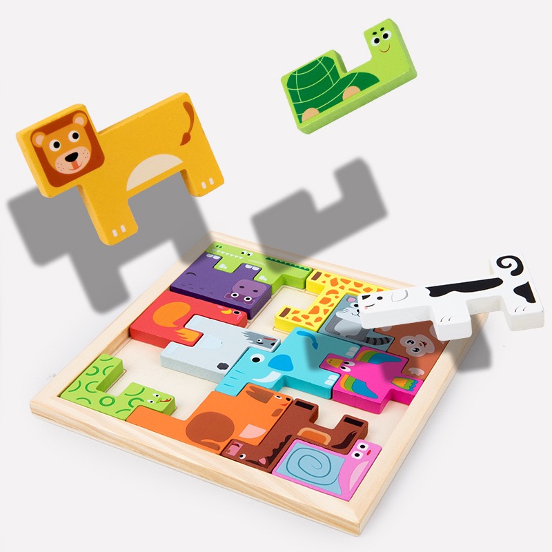 Montessori-Inspired Wooden Animal Jigsaw Puzzles: Educational Wood Puzzle Board Toys for Kids