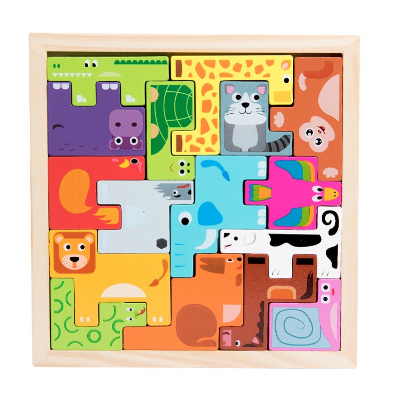 Montessori-Inspired Wooden Animal Jigsaw Puzzles: Educational Wood Puzzle Board Toys for Kids