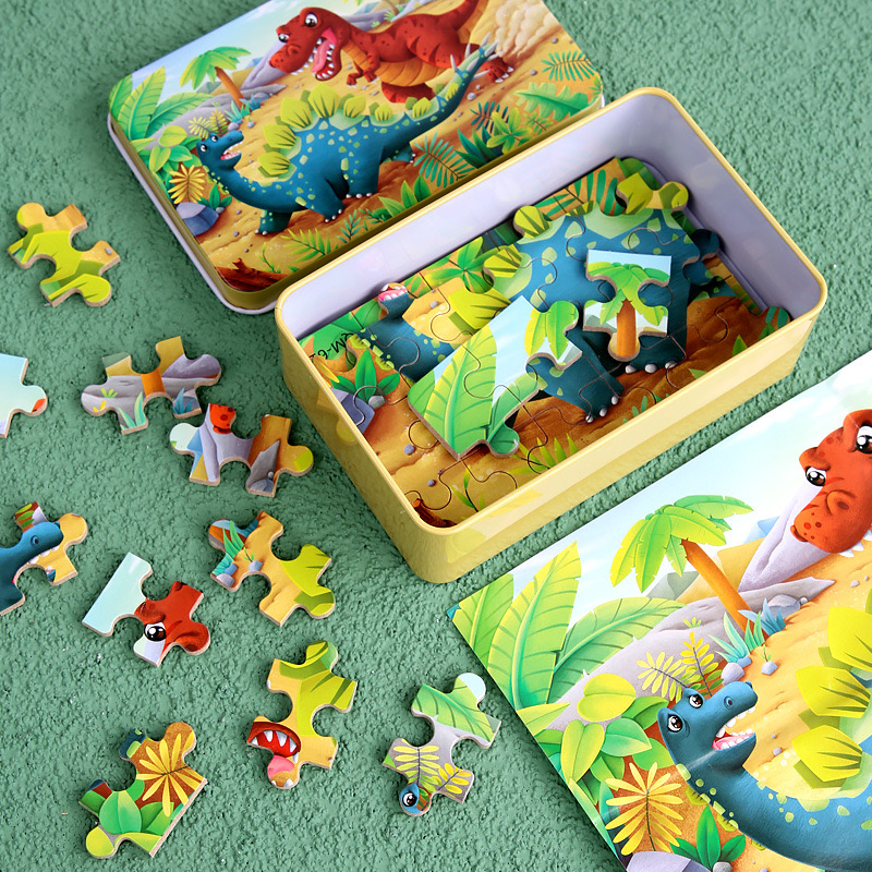 60-Piece Wooden Jigsaw Puzzle in a Tin Box: Kids' Educational Brain Teaser Game