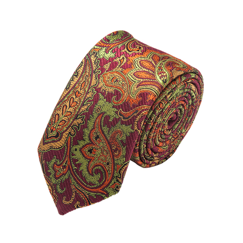 Italian Paisley Skinny 100% Handmade Silk Mens Tie Top
