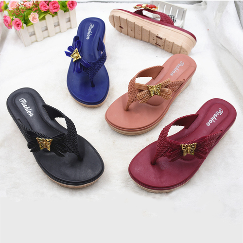 New design ladies shoes women high heel slope beach summer outdoor fashion flip flops