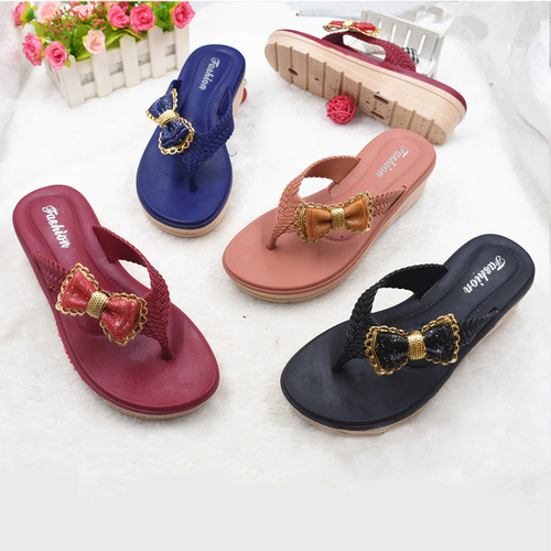 New design ladies shoes women high heel slope beach summer outdoor fashion flip flops