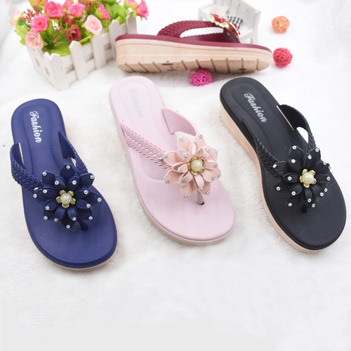 New design ladies shoes women high heel slope beach summer outdoor fashion flip flops
