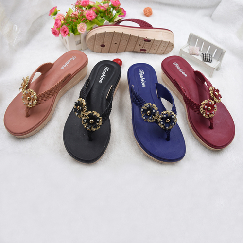 New design ladies shoes women high heel slope beach summer outdoor fashion flip flops