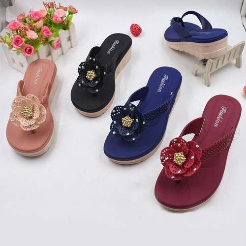 New design ladies shoes women high heel slope beach summer outdoor fashion flip flops