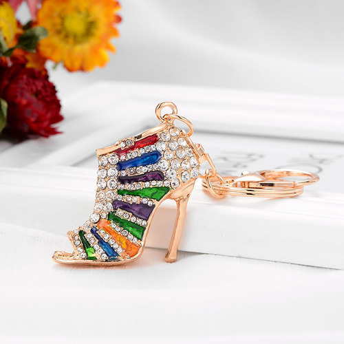 Fashion Woman Girl High-heeled shoes Full Drill Diamond Painting Keychain Hanging Key chain Ring for Purse Handbag Bag D