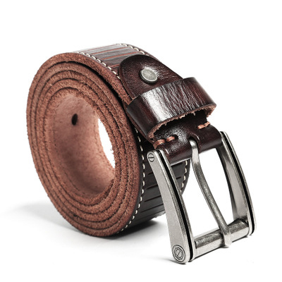 Classic style Luxury Brand Men's Slide Buckle Belt Durable Genuine Cow Leather Belt for Men