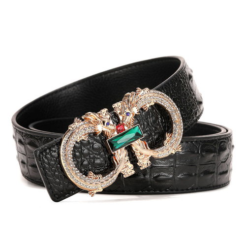 Fashion Rhinestone Buckle   Genuine Leather Luxury Brand Famous Designer Men Belt