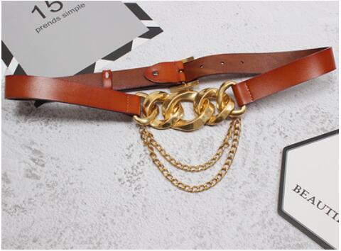 New fashion punk rock style waist chain exaggerated creative casual real leather belt