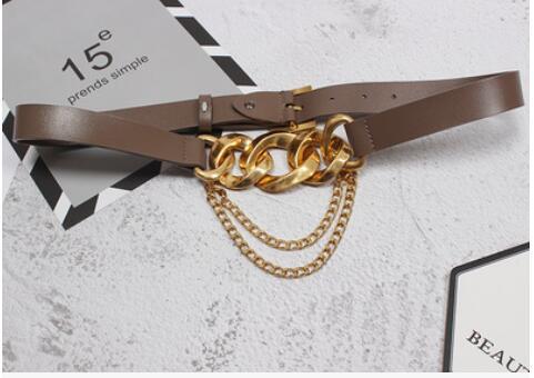 New fashion punk rock style waist chain exaggerated creative casual real leather belt