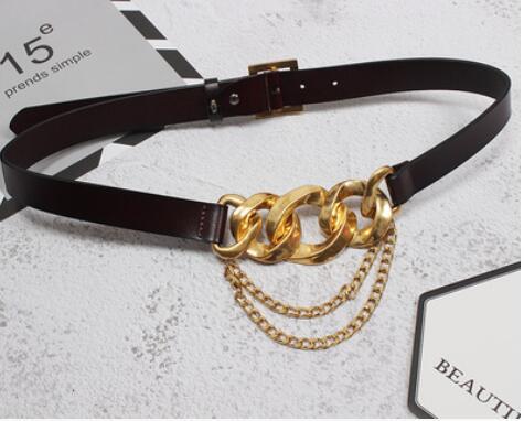 New fashion punk rock style waist chain exaggerated creative casual real leather belt