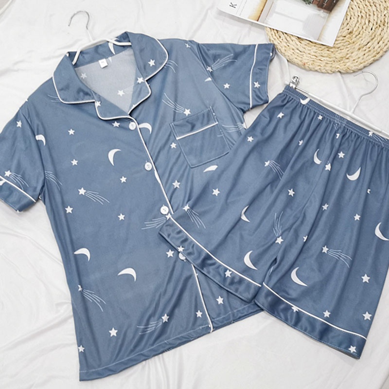Pajamas Suit Women 2Pcs Short Sleeve Tops Shorts Sets Home Clothes Button-Down Pyjamas Pj's For Lady Lounge Sleepwear Fo
