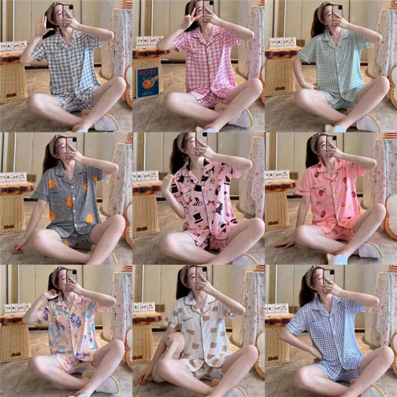 Pajamas Suit Women 2Pcs Short Sleeve Tops Shorts Sets Home Clothes Button-Down Pyjamas Pj's For Lady Lounge Sleepwear Fo