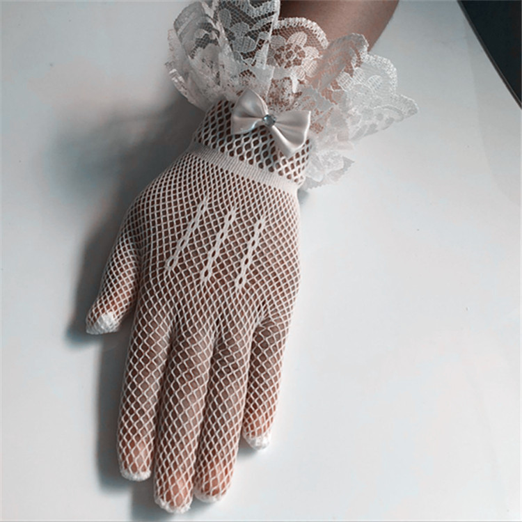 Black Bowknot Jacquard Glove Women Fashion Lace Fabric Bridal Gloves for Wedding Party Decoration