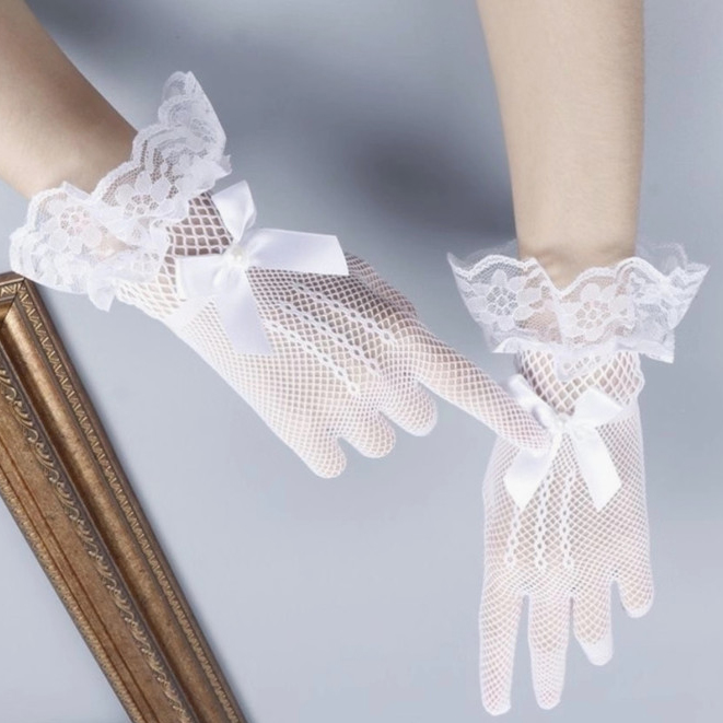 Black Bowknot Jacquard Glove Women Fashion Lace Fabric Bridal Gloves for Wedding Party Decoration