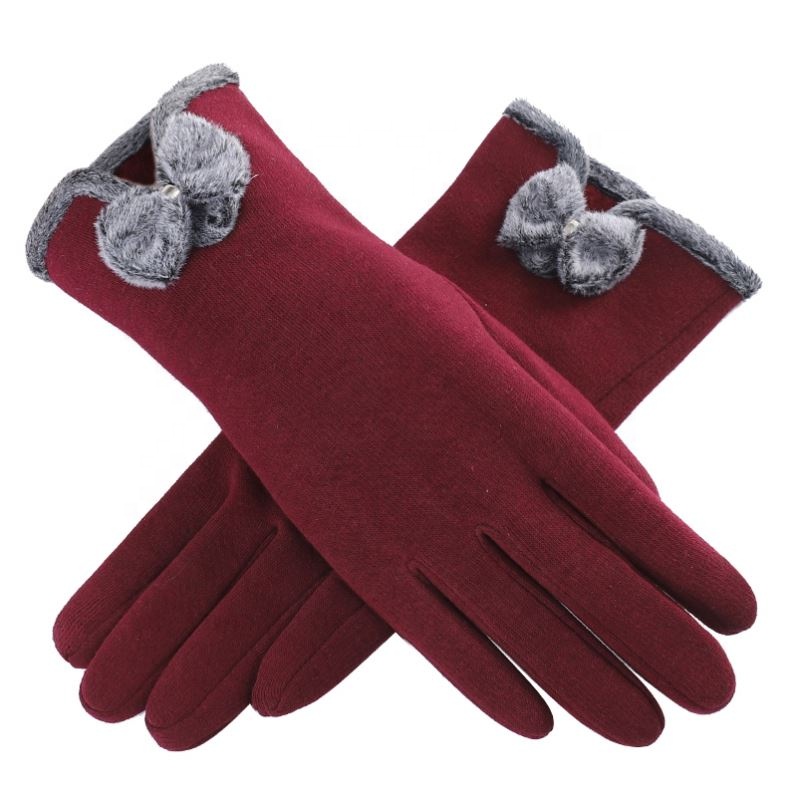 Bowknot Decoration Warm Gloves Ladies Winter Riding Gloves