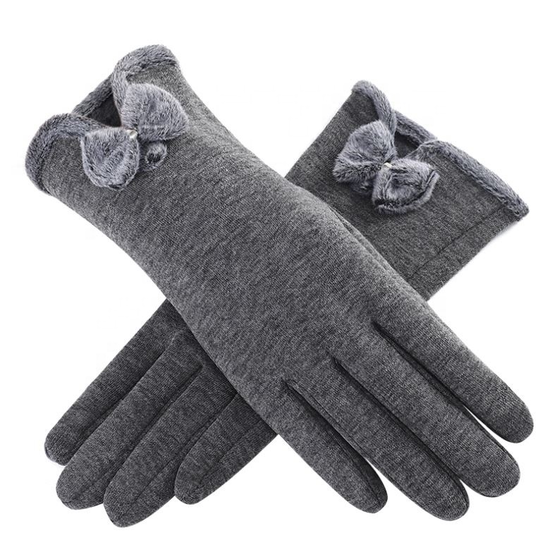 Bowknot Decoration Warm Gloves Ladies Winter Riding Gloves
