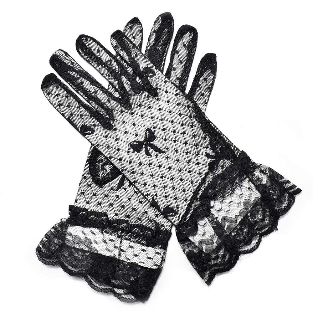 New Women's Summer Sunscreen Gloves Plaid Mesh Bowknot Creative Black Lace Lace Etiquette Gloves Female