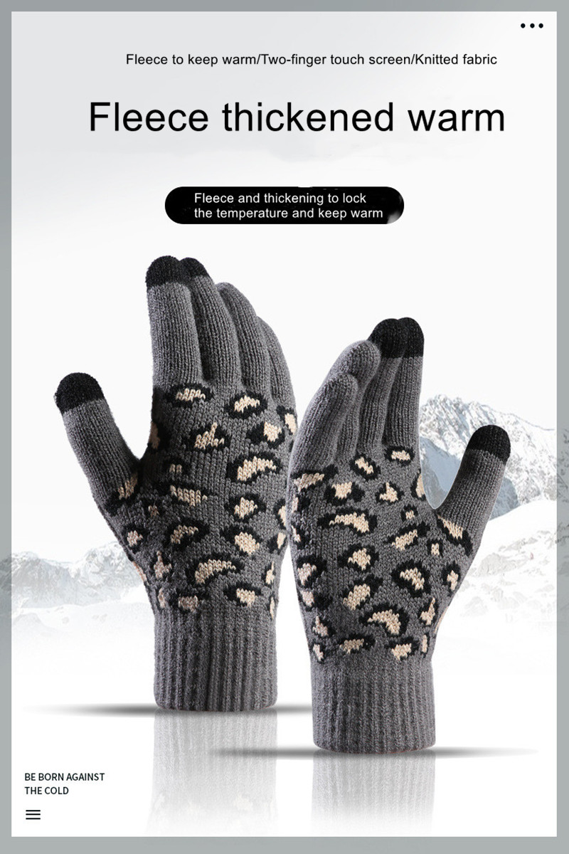 Women Winter Warm Knit Gloves outdoor Korean version leopard jacquard Warmers touch screen knitted gloves