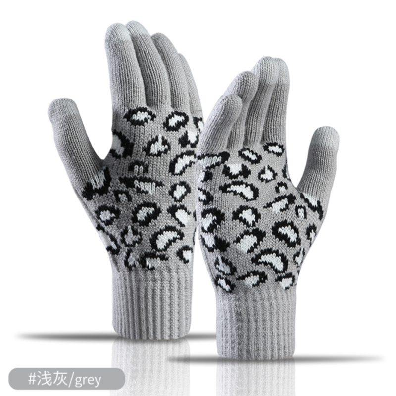 Women Winter Warm Knit Gloves outdoor Korean version leopard jacquard Warmers touch screen knitted gloves
