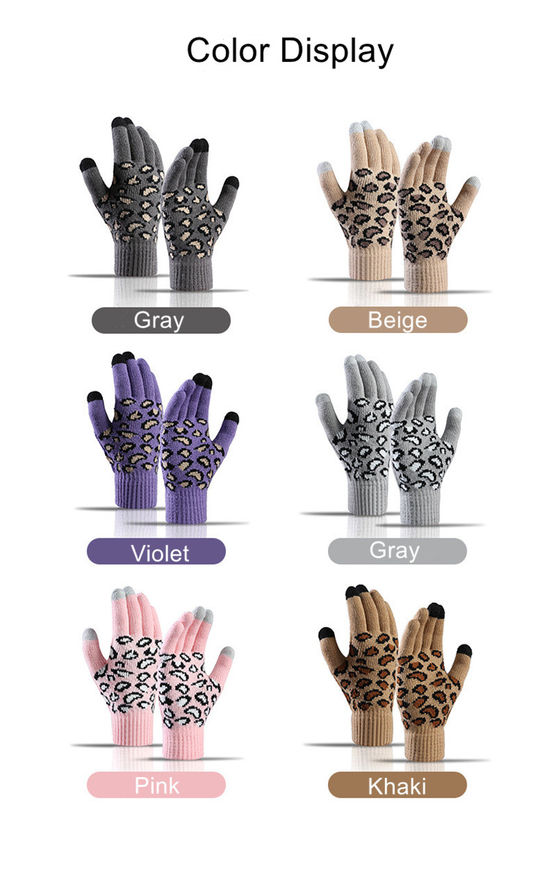 Women Winter Warm Knit Gloves outdoor Korean version leopard jacquard Warmers touch screen knitted gloves
