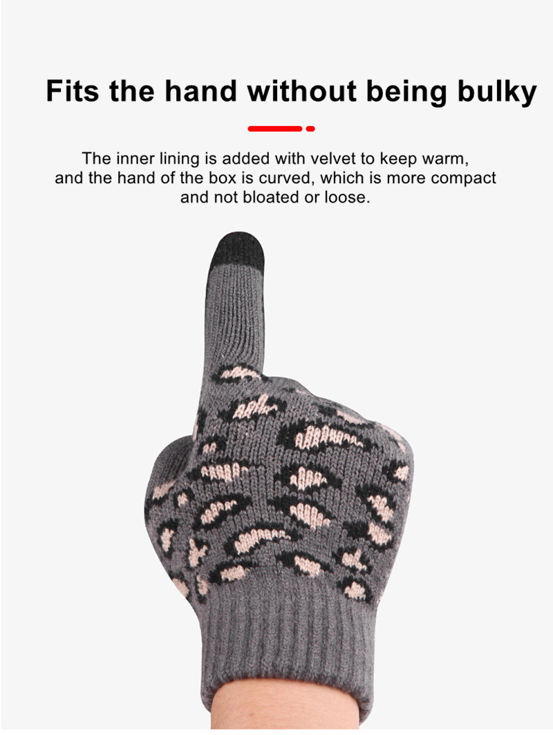 Women Winter Warm Knit Gloves outdoor Korean version leopard jacquard Warmers touch screen knitted gloves