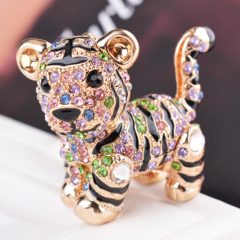 Fashion Crystal Diamond Animal Tiger Car Key Ring Women Rhinestone Tiger Keychain 