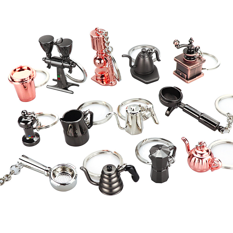 Espresso Coffee Accessories Keychain Moka Pot/Syphon/Kettle/Grinder/Tamper/Milk Jug/Portafilter Coffee Keyring