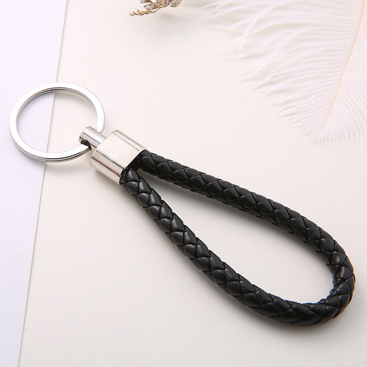 Luxury Colorful Leather Key Chains PU Leather Keychain Pop Metal Car Keyring Weave Braided Key chain